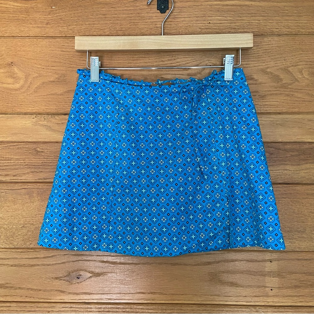 Y2K blue and white bandana print cutout tie waist strappy skort